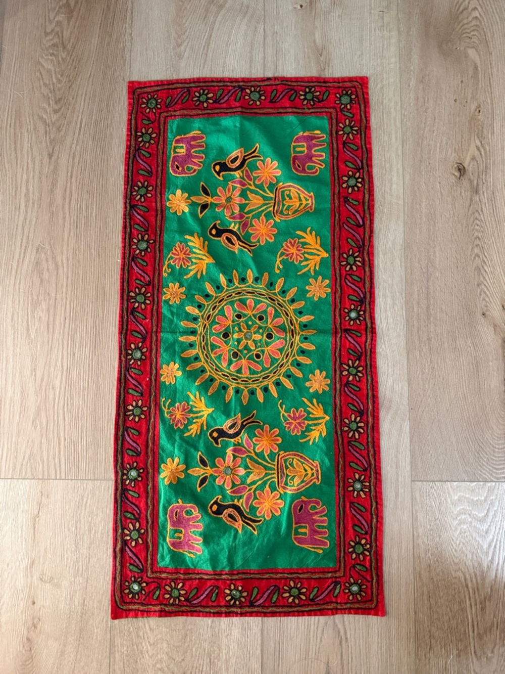 Handmade embroidered wall or table runner from India